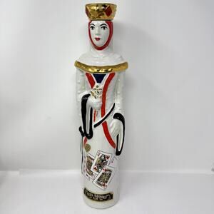 Ezra Brooks Queen of Hearts US Navy Whiskey Decanter Vintage Poker Bottle *Flaw